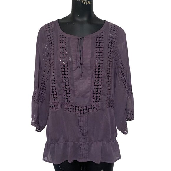 Daniel Rainn Purple Chiffon Tunic Top Lace Detail Size Large - Picture 1 of 6